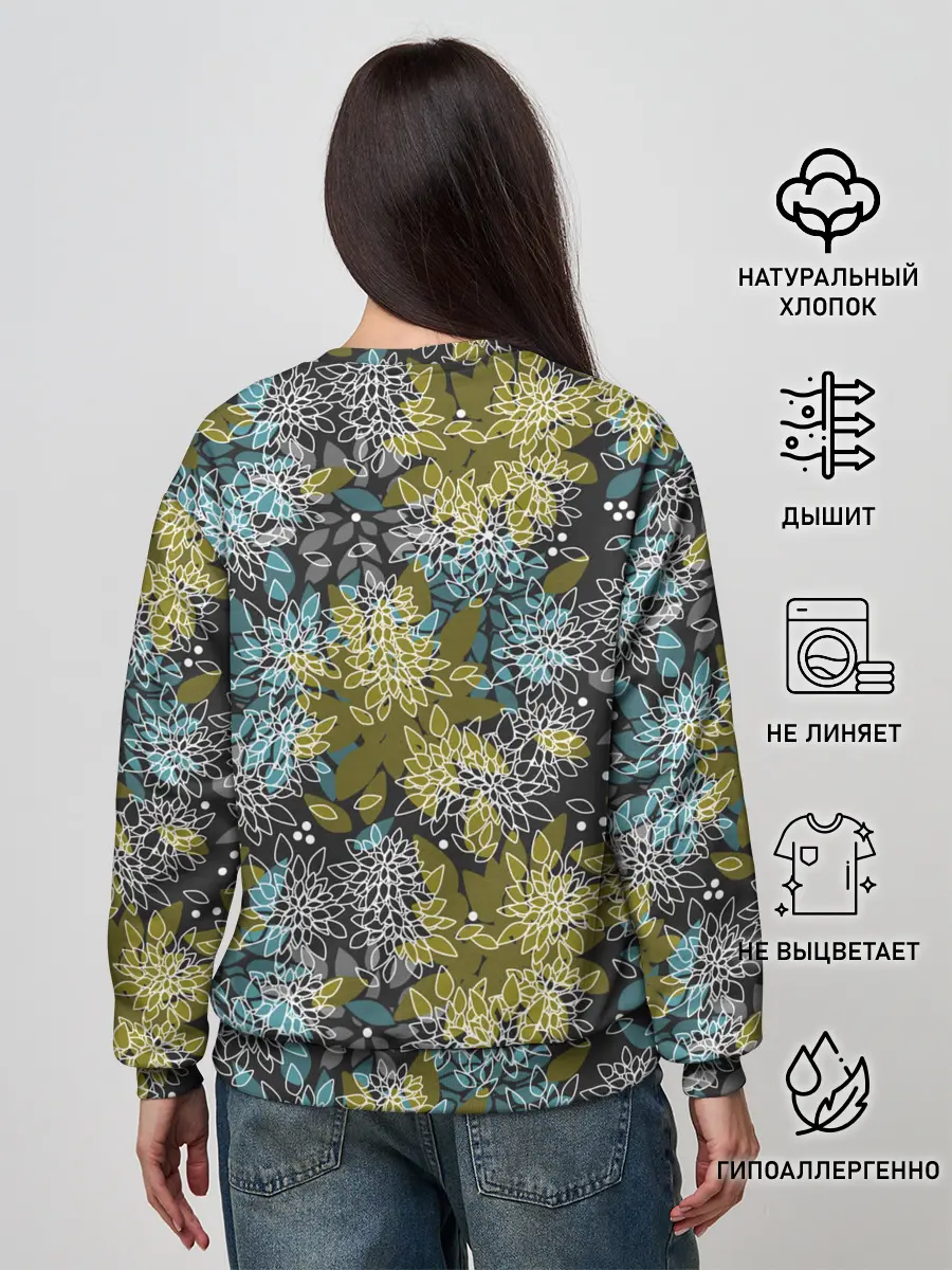 Женский свитшот / Черно оливковый цветочный