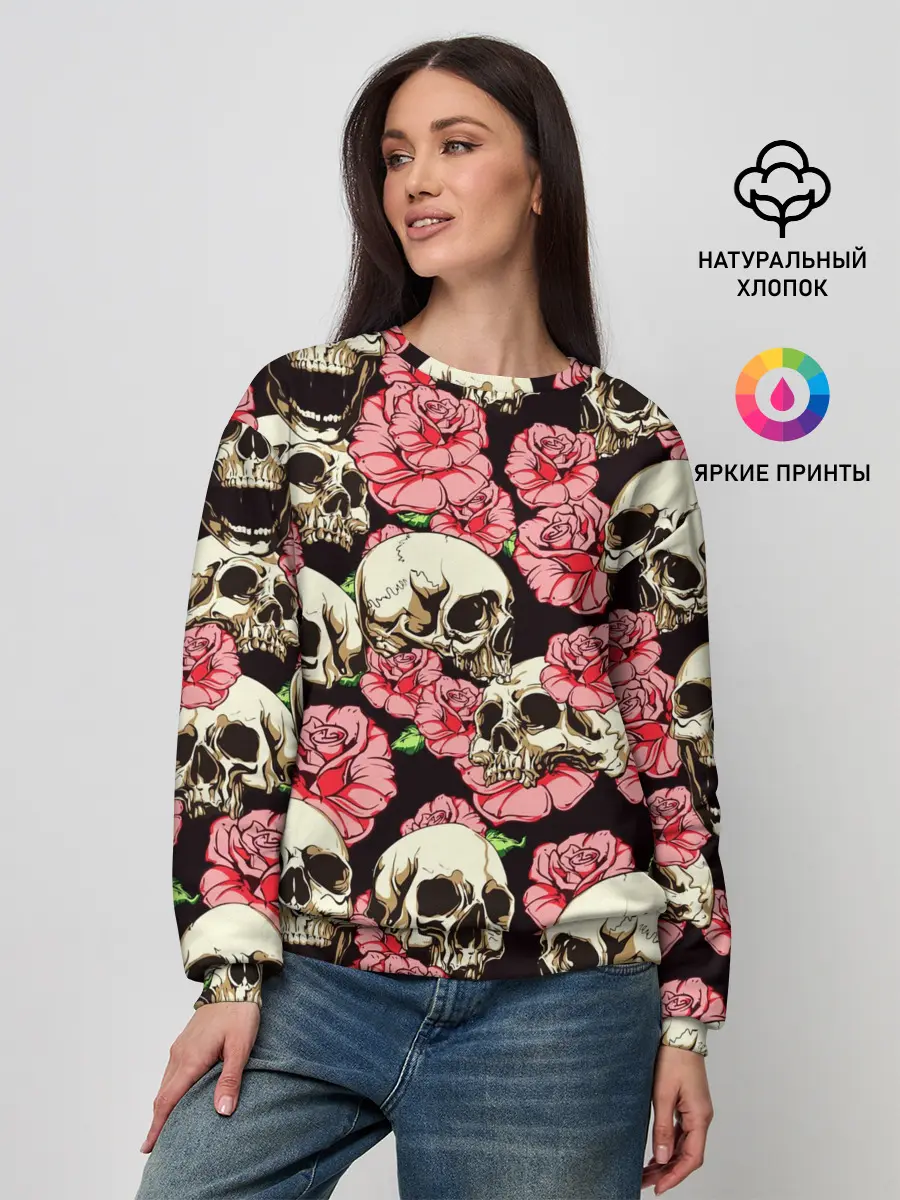 Женский свитшот / Черепа и цветы