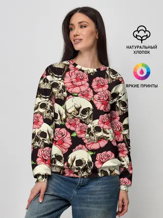 Женский свитшот / Черепа и цветы