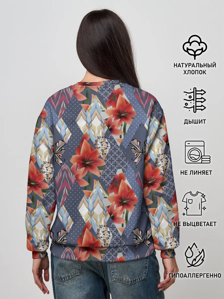 Женский свитшот / Оранжево-серый пэчворк