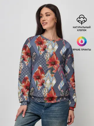 Женский свитшот / Оранжево-серый пэчворк