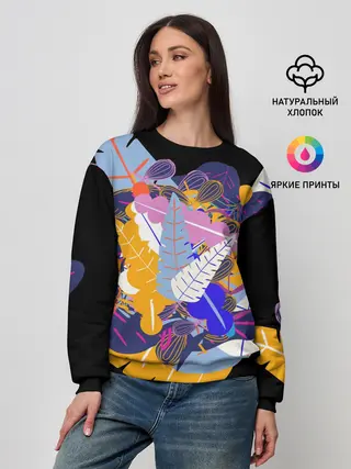 Женский свитшот / узор из листьев и цветов
