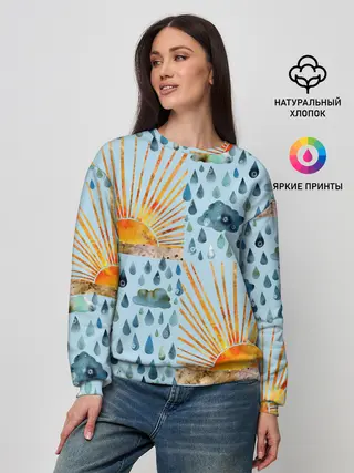 Женский свитшот / Осенний паттерн: Дождь и солнце