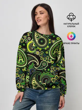 Женский свитшот / Ярко зеленые славянские узоры