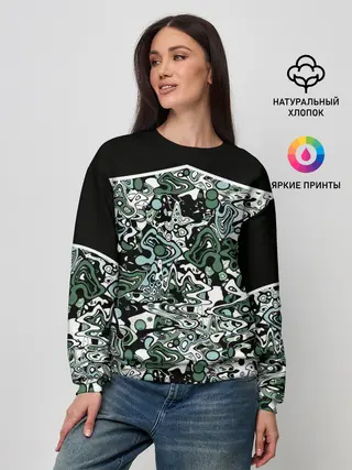 Женский свитшот / Черно-зеленые каракули