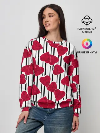 Женский свитшот / Полосатый узор сердце