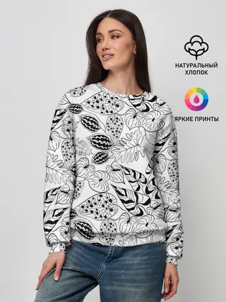 Женский свитшот / Черно-белый узор Тропики