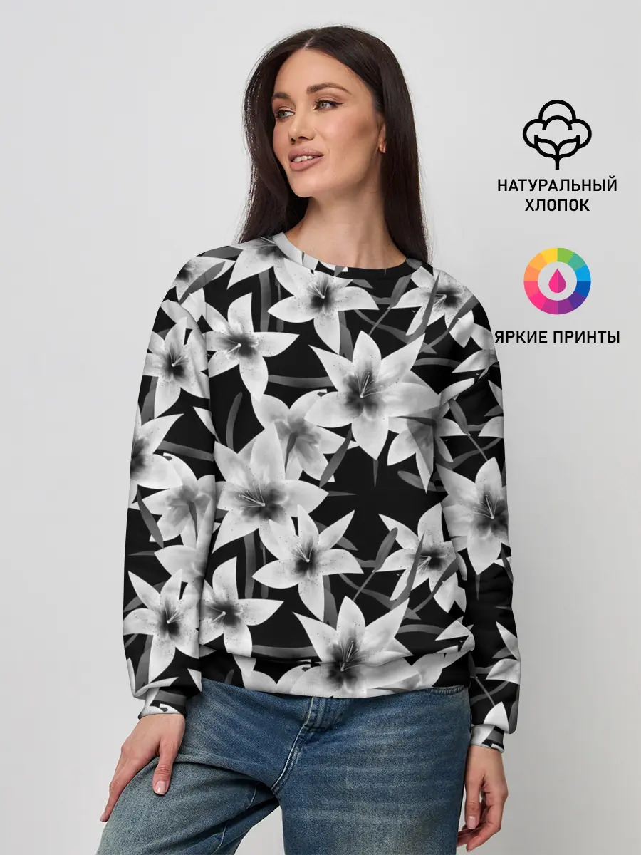 Женский свитшот / Лилии черно-белые