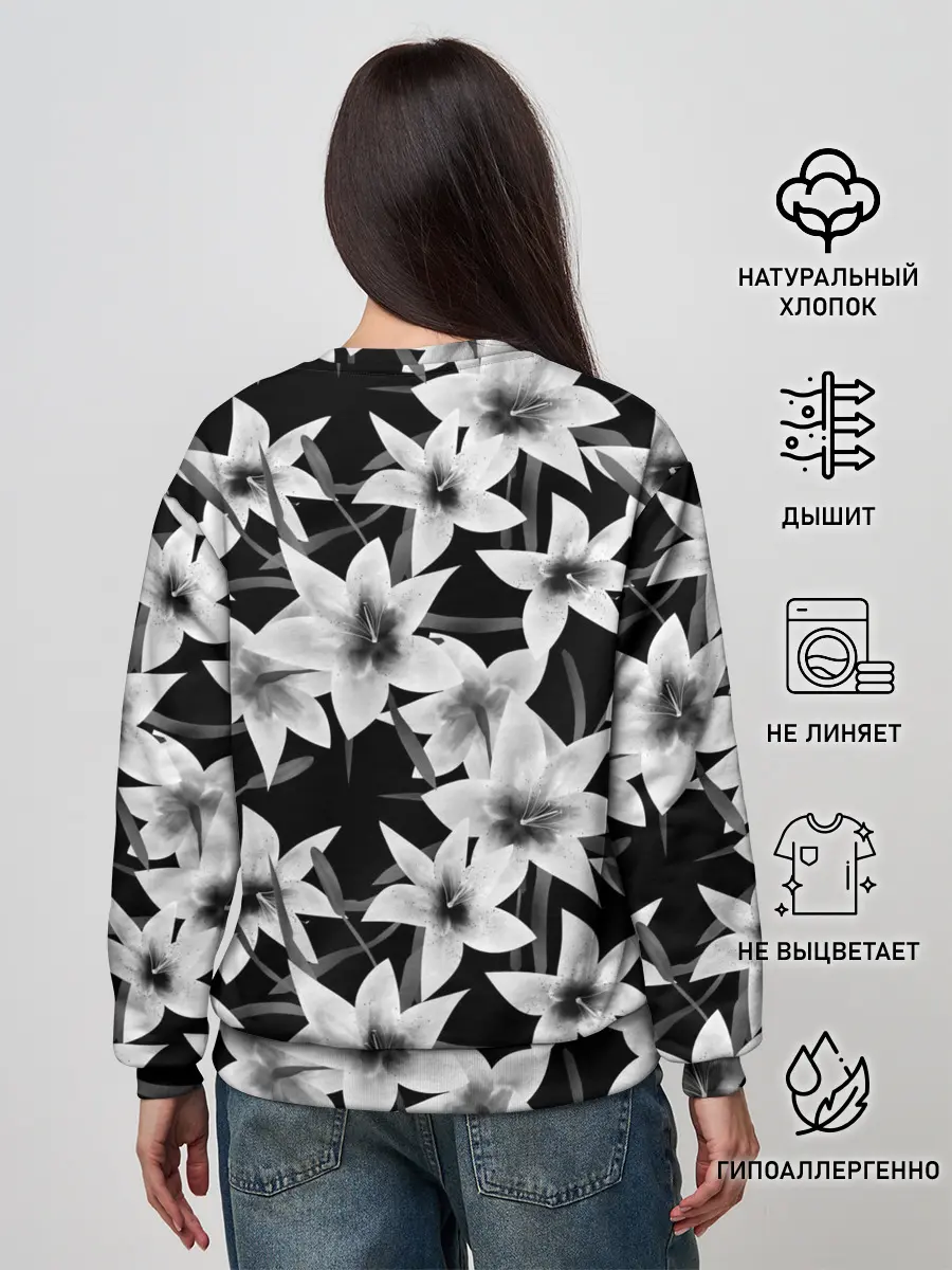 Женский свитшот / Лилии черно-белые