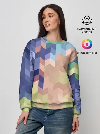 Женский свитшот / Абстрактный бежево-синий узор