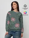 Женский свитшот / Красные розы на зеленом фоне