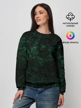 Женский свитшот / Темно-зеленый мраморный узор