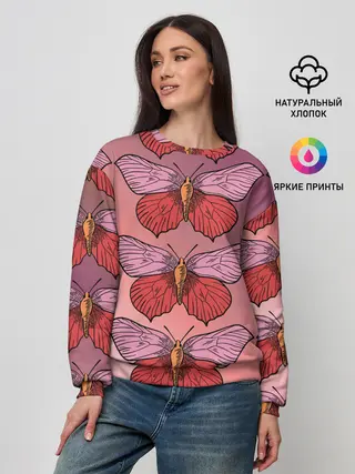 Женский свитшот / Розовый принт с бабочками