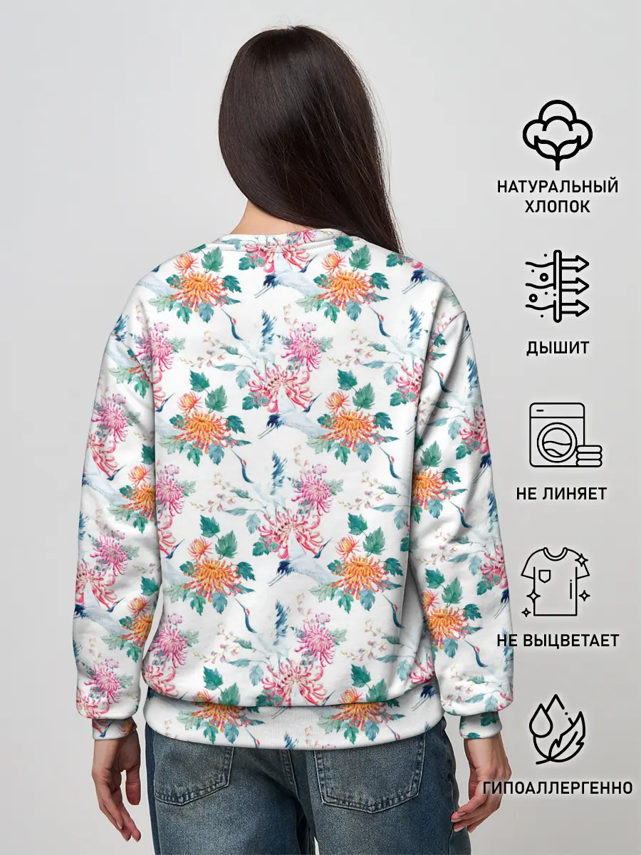 Женский свитшот / Журавли и хризантемы