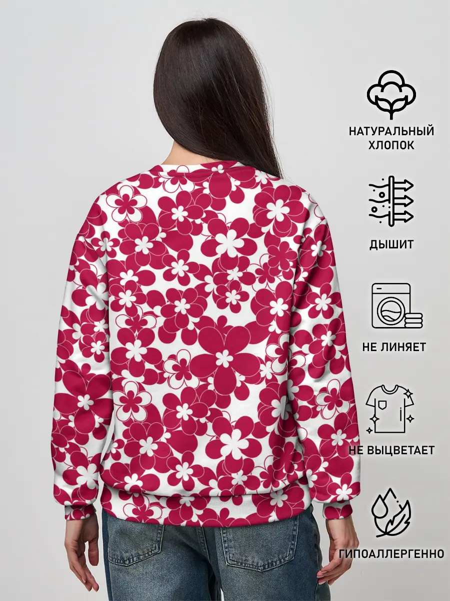 Женский свитшот / Бело-красный цветочный