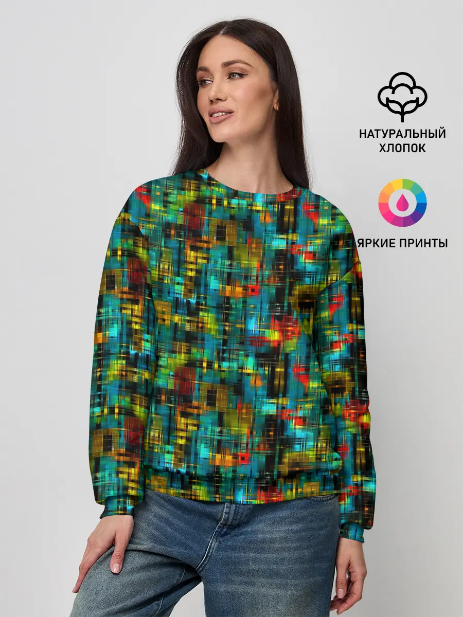 Женский свитшот / Разноцветные штрихи на бирюзе