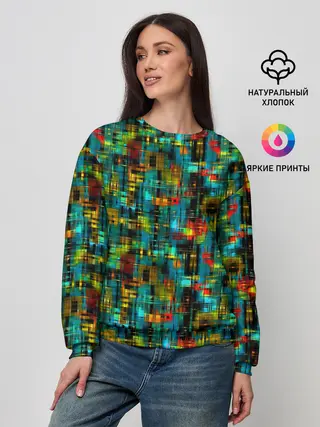 Женский свитшот / Разноцветные штрихи на бирюзе