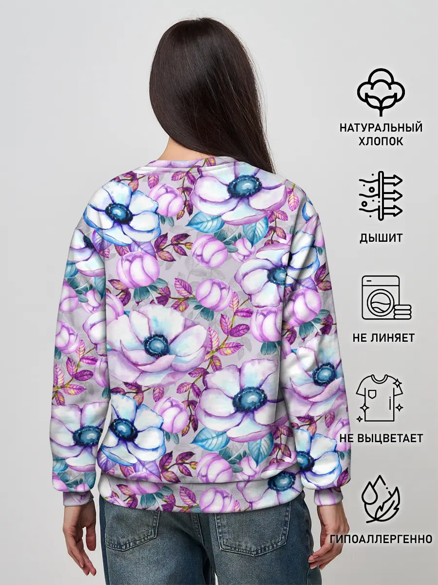 Женский свитшот / Анемоны - цветочный ковер