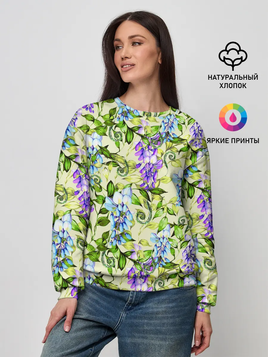 Женский свитшот / Глициния на бежевом фоне