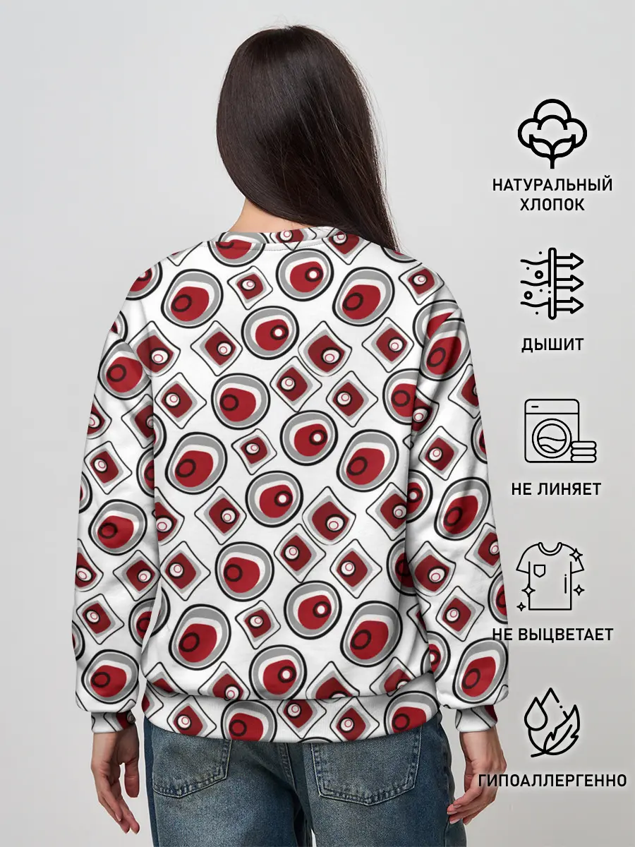 Женский свитшот / Красно черный узор на белом