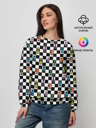 Женский свитшот / Яркая шахматная доска