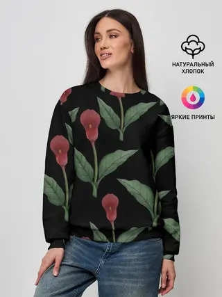 Женский свитшот / Красные каллы на черном