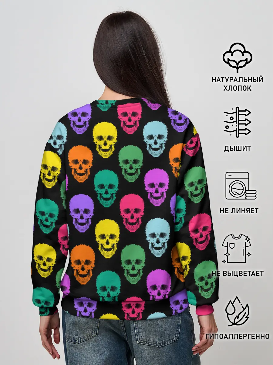 Женский свитшот / Разноцветные черепа . Готика