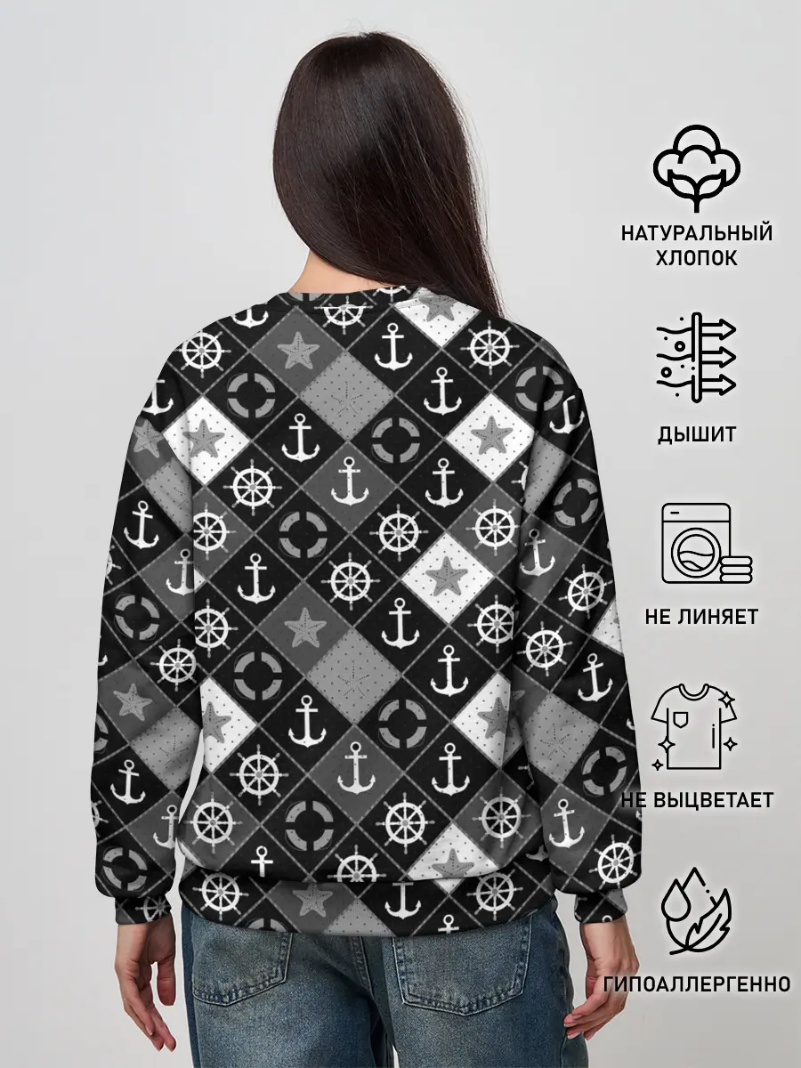 Женский свитшот / Черно-белый морской плед