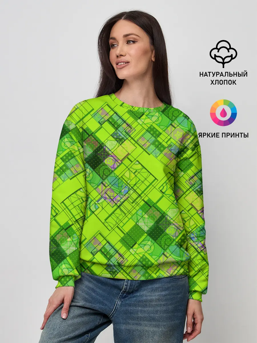 Женский свитшот / Ярко-зеленый абстрактный узор