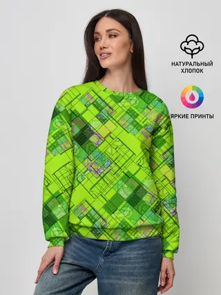 Женский свитшот / Ярко-зеленый абстрактный узор