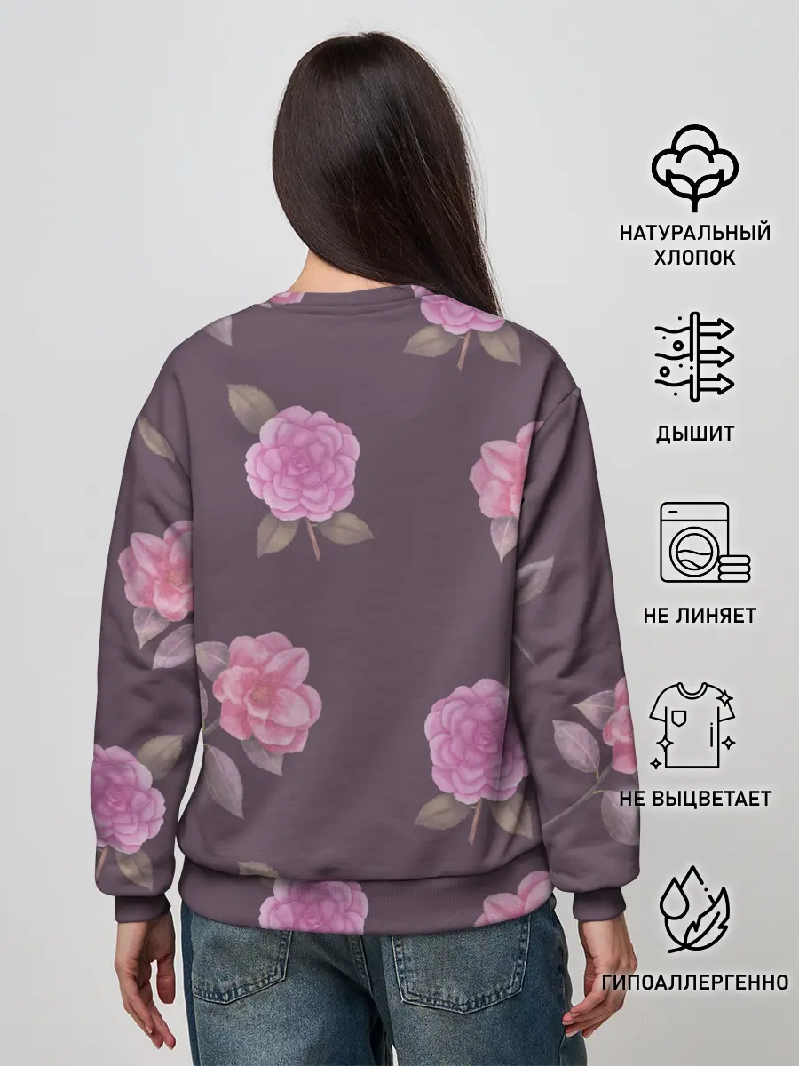 Женский свитшот / Камелии на вишневом фоне