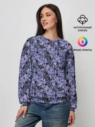 Женский свитшот / Сине-фиолетовый цветочный узор