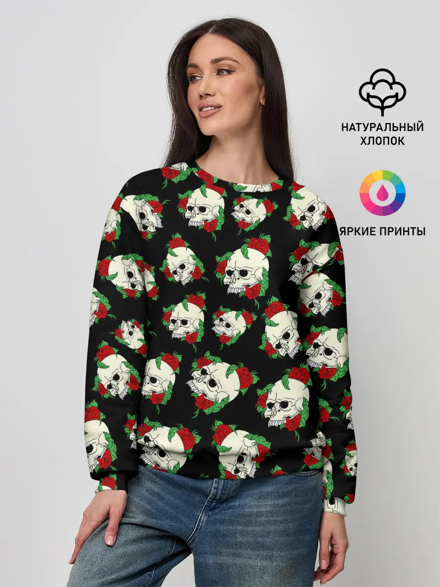 Женский свитшот / Черепа и розы / Skull and Roses