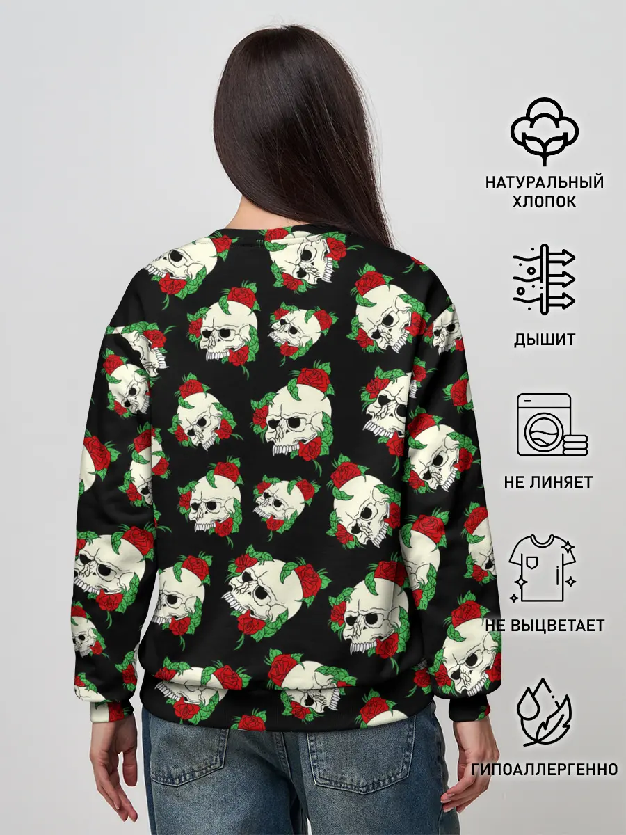 Женский свитшот / Черепа и розы / Skull and Roses