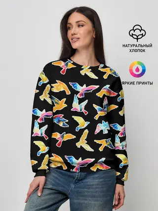 Женский свитшот / акварельные птицы