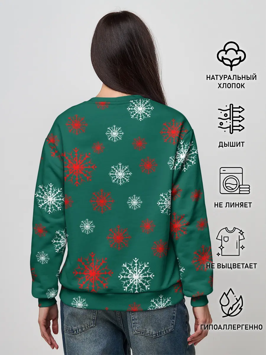 Женский свитшот / зимний кролик и снежинки