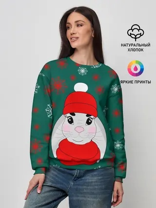 Женский свитшот / зимний кролик и снежинки