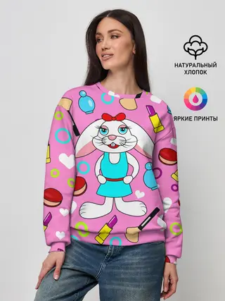 Женский свитшот / кролик и косметика