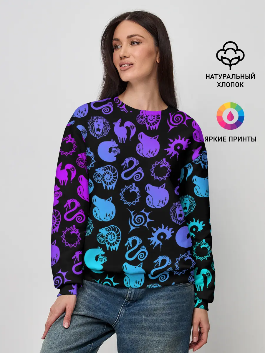 Женский свитшот / 7 СМЕРТНЫХ ГРЕХОВ НЕОН ЭМБЛЕМЫ