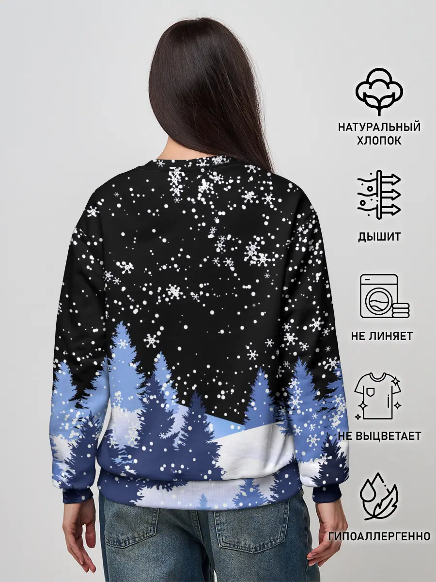 Женский свитшот / Снежная ночь в зимнем лесу