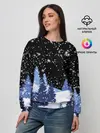 Женский свитшот / Снежная ночь в зимнем лесу