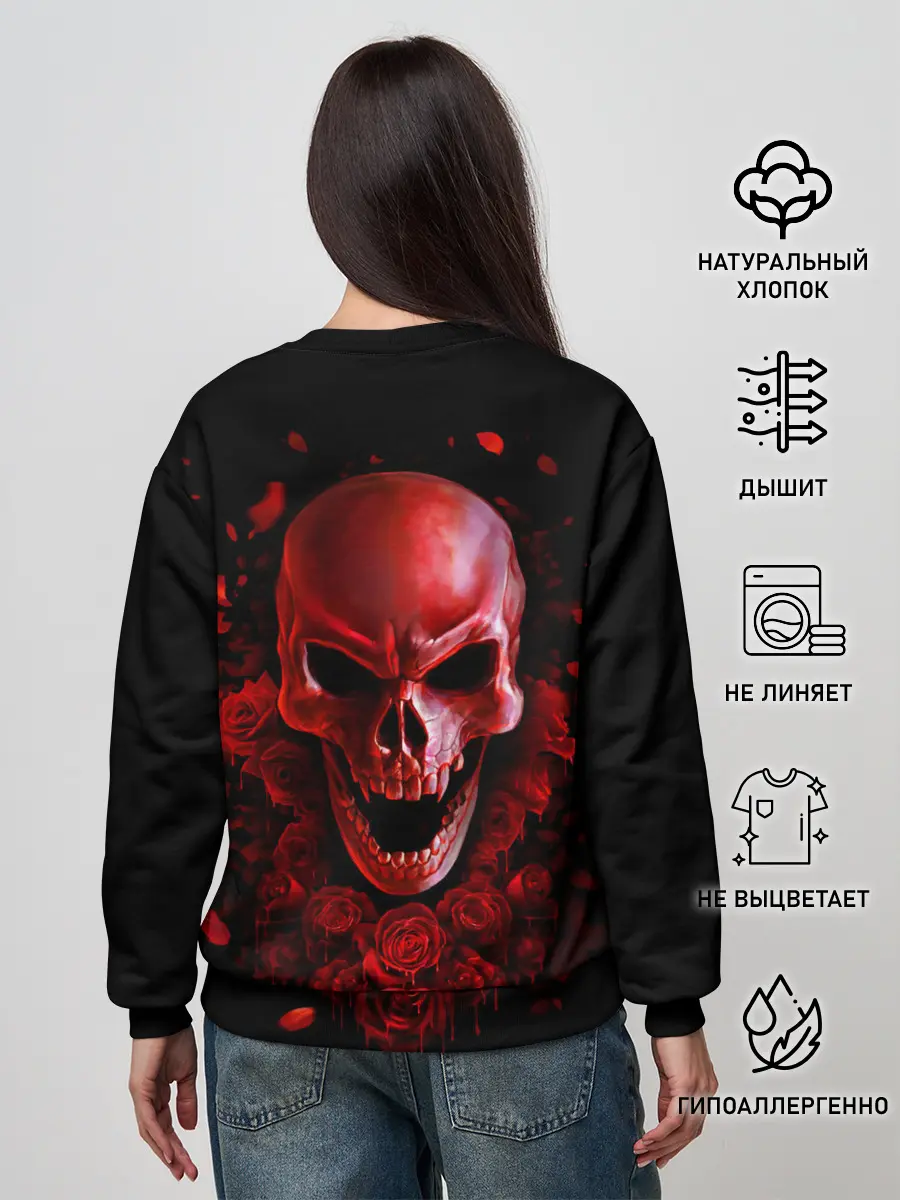 Женский свитшот / Красный череп в кровавых розах