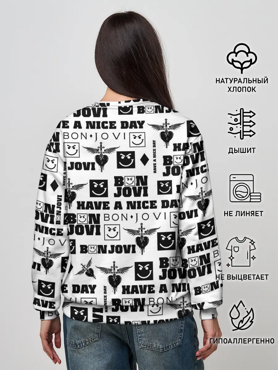 Женский свитшот / BON JOVI ЛОГОБОМБИНГ | БОН ДЖОВИ ПАТТЕРН