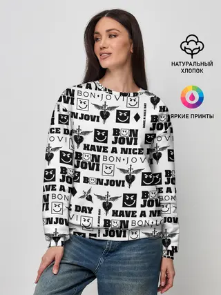 Женский свитшот / BON JOVI ЛОГОБОМБИНГ | БОН ДЖОВИ ПАТТЕРН