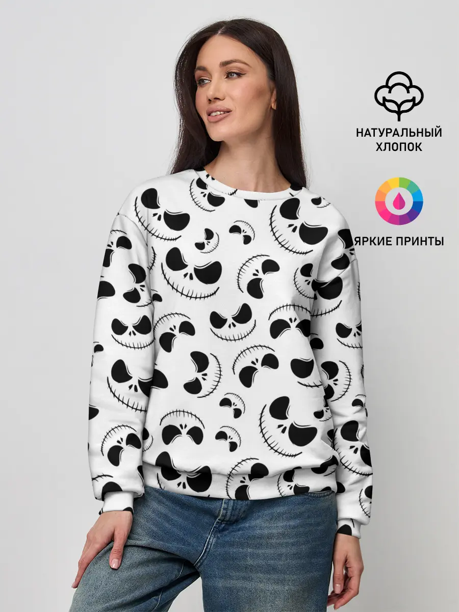Женский свитшот / Джек Скеллингтон паттерн лицо