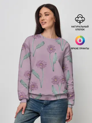 Женский свитшот / Розовые герберы на розовом фоне