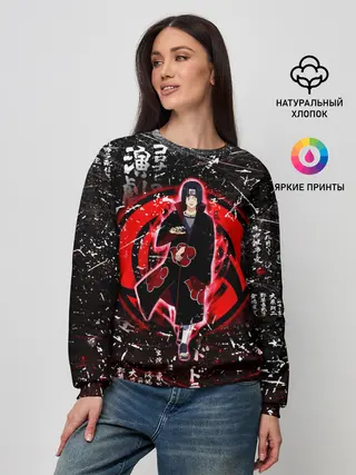 Женский свитшот / ИТАЧИ УЧИХА ИЕРОГЛИФЫ гранж