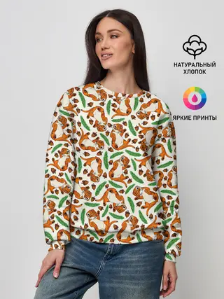 Женский свитшот / Тигрята, еловые ветки и желуди