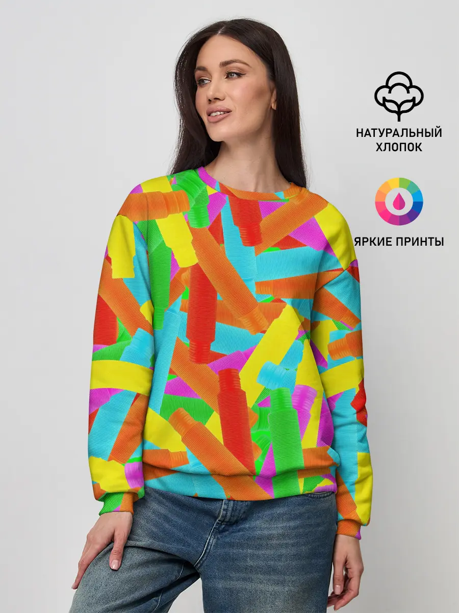 Женский свитшот / Фон Цветные трубки Pop Tubes, Поп тубус