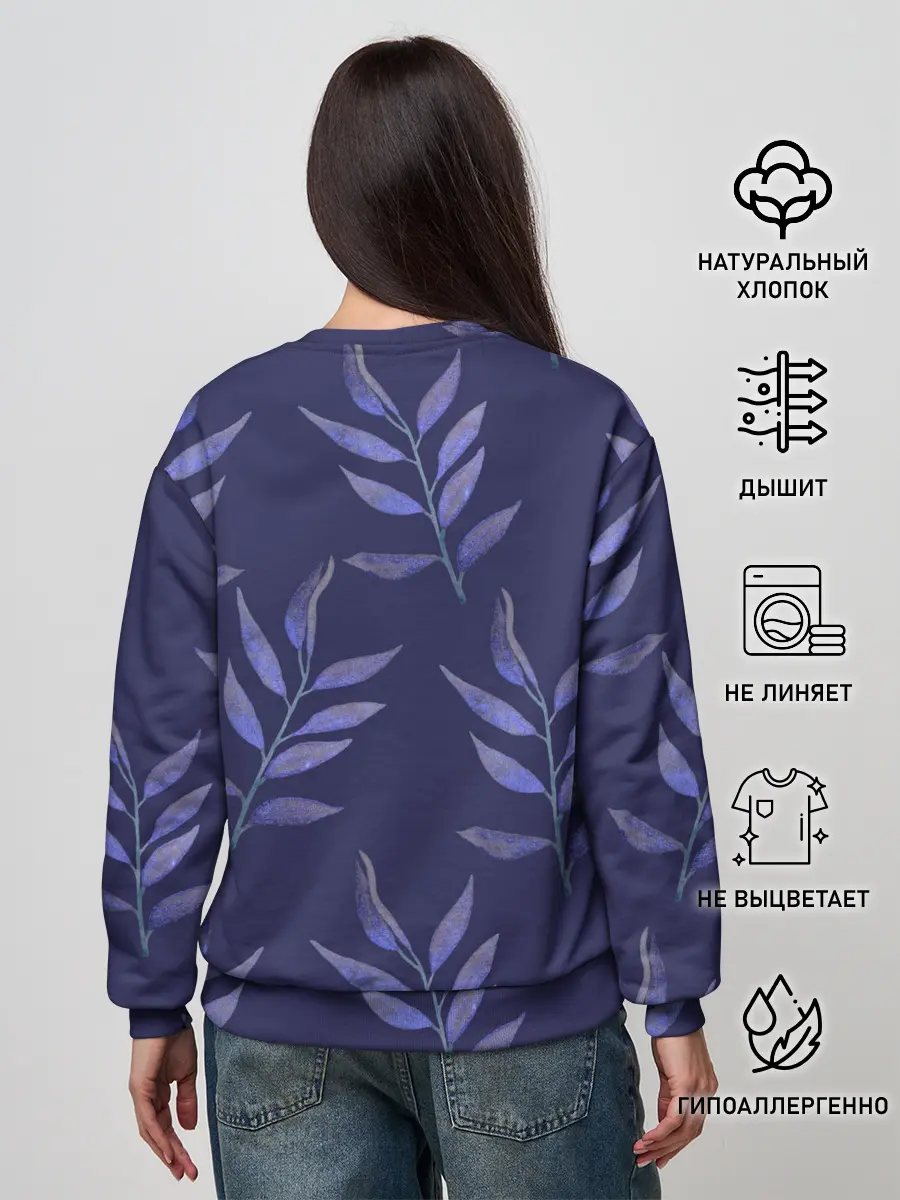 Женский свитшот / Листья на темно синем фоне